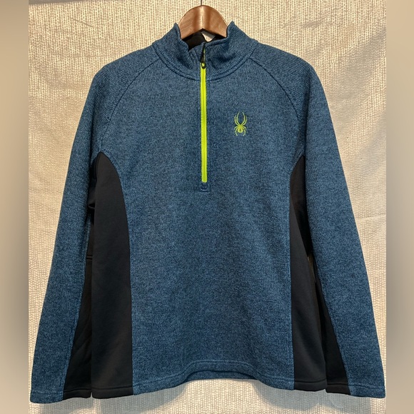 SPYDER Men's blue w/ bright green Core 1/2 zip Jacket sweater Large performance - Picture 1 of 16